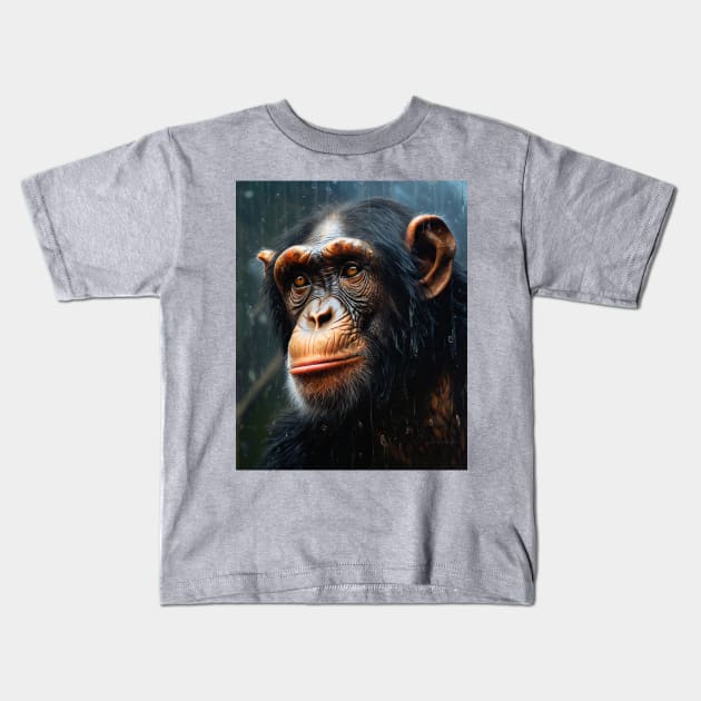 Oil Paint Hyperrealism: Amazing Zoo Chimpanzee Kids T-Shirt by ABART BY ALEXST 